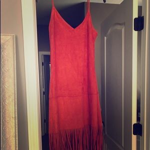 Suede dress with fringe
